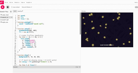 Multiple circles animate across the screen based on sound energy.